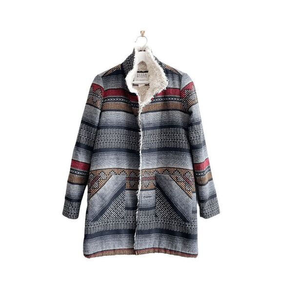 Billabong Womens Zippora Black Tribal Woven Jacket Coat Gray & Red Small - Picture 1 of 8